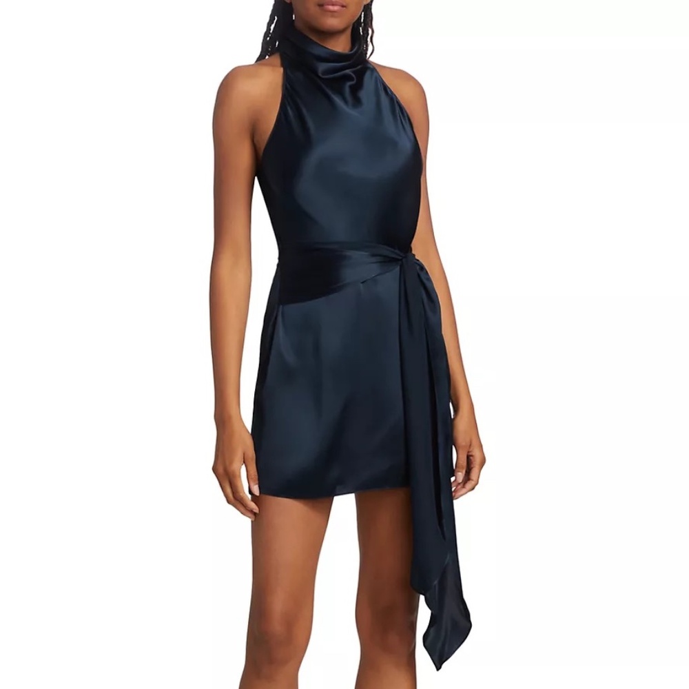 Amanda Prichard Sandrine Silk Halter Dress in Ink Silk